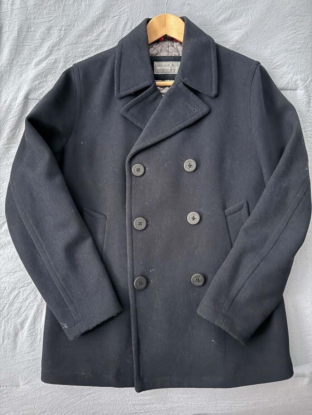 Michael Kors Men's Black Wool Blend Double Breasted Pea Coat Peacoat Jacket